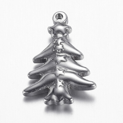 

304 Stainless Steel Pendants Christmas Tree Stainless Steel Color 205x145x35mm Hole 1mm