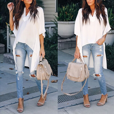 

Womens Solid Casual Tops Shirt Loose Fashion Blouse Clothes Plus Size T-Shirt