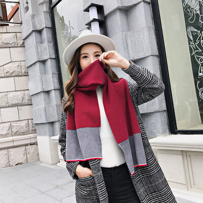 

Korean version of the female pressure wrinkle thickening dual-use scarf knitted wool couple models long spell color collar autumn&winter new