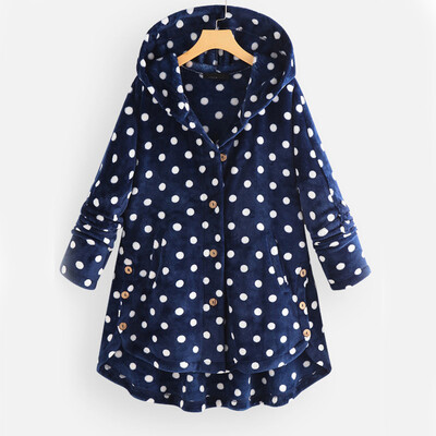 

Womens Ladies Hooded Long Sleeve Polka Dot Casual Warm Coat Jacket Plus Size