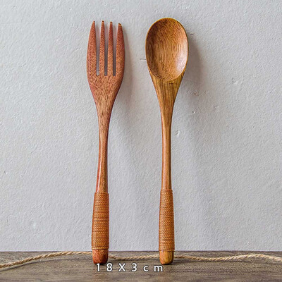 

Natural Dinnerware Wood Spoon And Fork Set Dessert Tableware