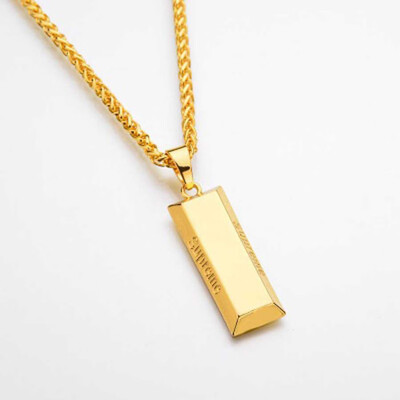 

Fashion Unisex Hipster Gold Necklace Hip Hop Bar Brick Jewelry