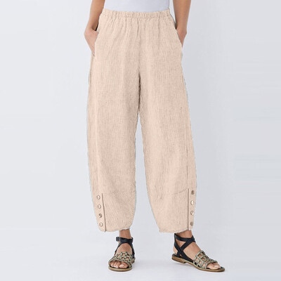 

Tailored Fashion Womens Casual Plus Size Button Trousers Pocket Elastic Waist Loose Pants