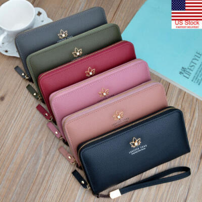 

US Women Lady Zipper Faux Leather Clutch Phone Bag Long Purse Wallet Card Holder