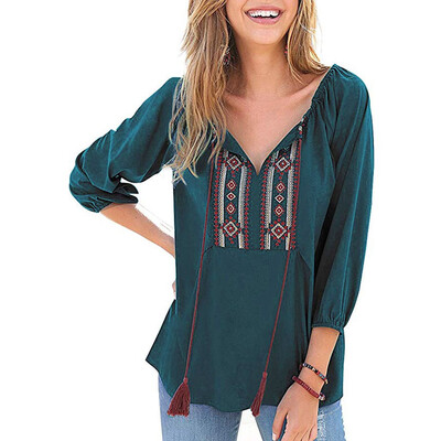 

Starmoon Fashion Womens Embroidery Strappy VO Neck Shirts Casual Loose Blouses Tops