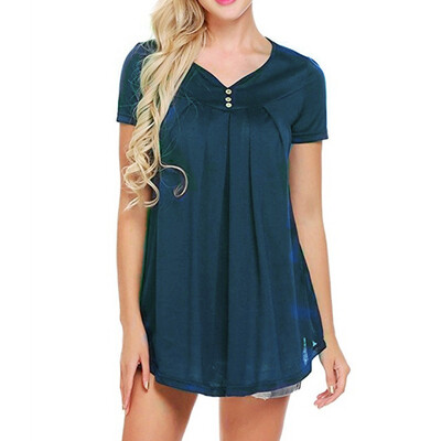 

Nomeni Womens Short Sleeve V-Neck Pure Casual Ladies Button T-Shirts Tops Blouse