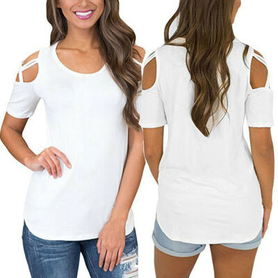 

Womens Summer Cold Shoulder Tee Top Short Sleeve Blouse Casual Loose T-Shirt