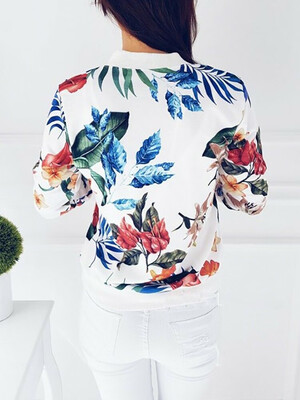 

Fashion Womens Retro Floral Zipper Bomber Jacket Baseball Casual Coat Outwear