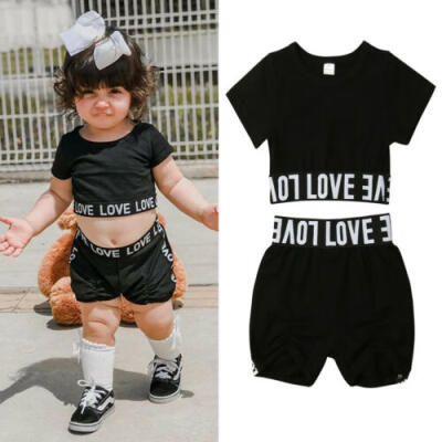 

2pcs Toddler Kid Baby Girl Clothes LOVE Tee T Shirt Tops Shorts Pants Outfit Set