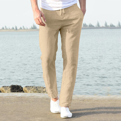 

Gobestart Fashion Men Casual Work Cotton Blend Pure Elastic Waist Long Pants Trousers