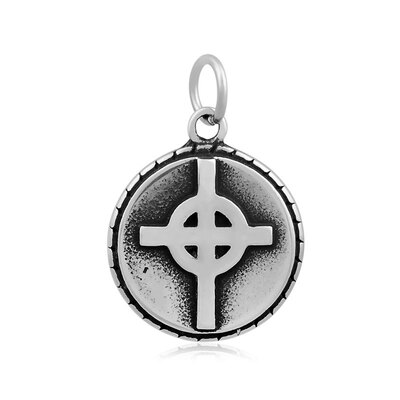

Flat Round with Cross 316 Stainless Steel Pendants Antique Silver 29x19mm Hole 6mm