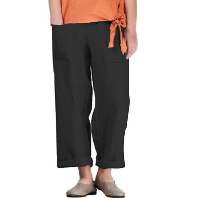 

Tailored Fashion Women Casual Solid Cotton-Linen Pockets Pants Loose Trousers