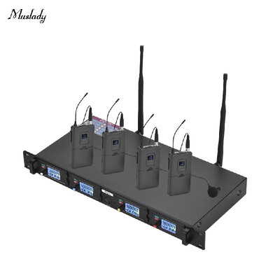 

Muslady D4-1 Professional 4-Channel UHF Wireless Microphone System Includes 4 Lapel Microphones with Bodypack Transmitters 1 Rac