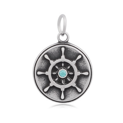 

Flat Round with Helm 316 Stainless Steel Rhinestone Pendants Antique Silver Aquamarine 23x195x35mm Hole 5mm