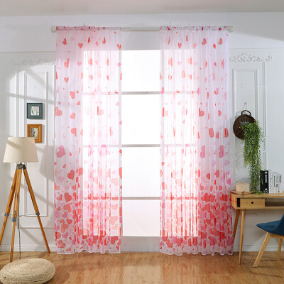 

Toponeto Heart Shaped Curtain Tulle Window Treatment Voile Drape Valance 2 Panel Fabric