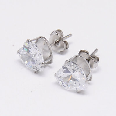 

Cubic Zirconia Ear Studs with Stainless Steel Base Heart Stainless Steel Color 8x8mm Pin 07mm