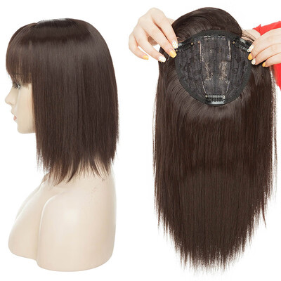 

Long Straight Hair Topper With Thin Air Bangs Clip In Hair Middle Part Synthetic Hairpiece For Women