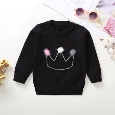 

Toddler Infant Baby Girls Crown Hair Ball Long Sleeves Sweater Sweatshirt Tops