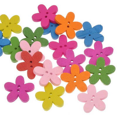 

100pcs Wood Cartoon Colorful Flower 2 Holes Sewing Fasteners Buttons Sew On Notions Supplies