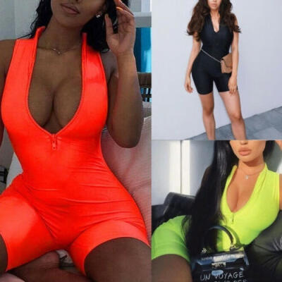 

Womens V Neck Sleeveless Bodysuit Stretch Leotard Top Romper Jumpsuit