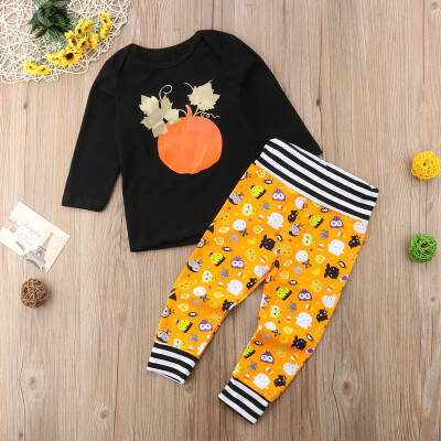 

Newborn Baby Boy Girl Halloween Pumpkin Tops T-Shirt Long Pants Outfits Clothes