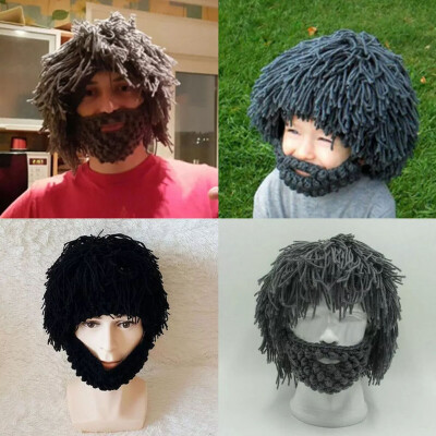 

Fun Handmade Hairy Wig Beard Caveman Winter Hats Warm Hobo Wild Cute Caps Gifts