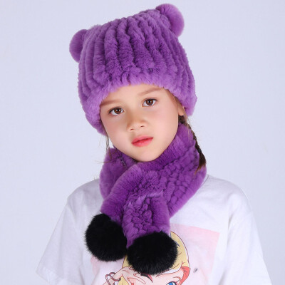 

QIUYAN Whole skin rabbit fur childrens hat thick warm 18456