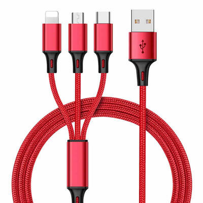 

3-in-1 Fast Charging Cord 28A Charging And Syncing Cable For IPHONE HTC Huawei-12m