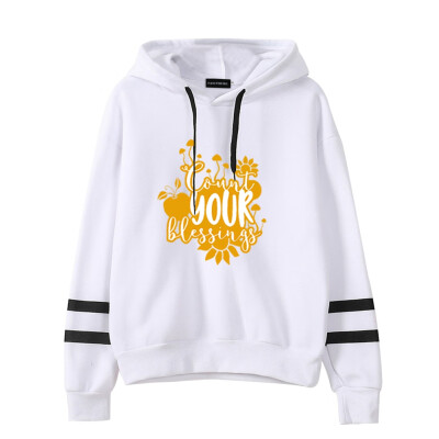 

Women Fashion Long Sleeve Hoodie Thanksgiving Count Your Blessing Letter Printed Casual Sweatshirts Pullover Tops