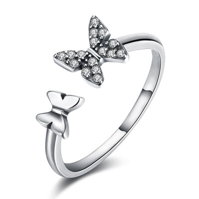 

Hot Sale 925 Sterling Silver Dazzling CZ Butterfly Open Finger Ring For Women Fashion Sterling Silver Jewelry Gift