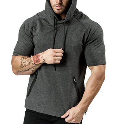 

Fashion Men Short Sleeve Tee Casual Hooded Hoodie Summer T-Shirt Top -3XL