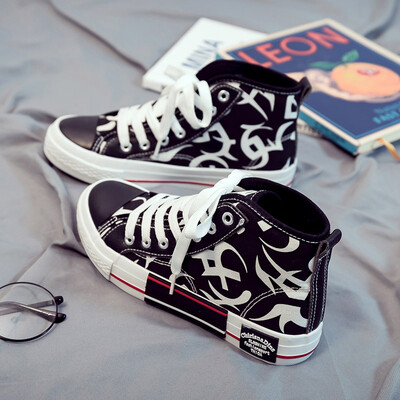 

Spring 2019 new high - profile canvas shoes Korean version of black cloth shoes red ins small blackboard shoe tide