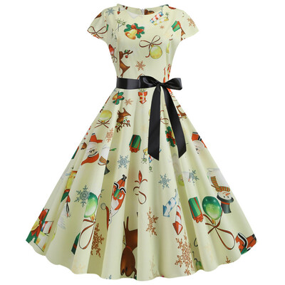 

Tailored Women Vintage Short Sleeve Christmas 1950s Housewife Evening Party Prom Dress