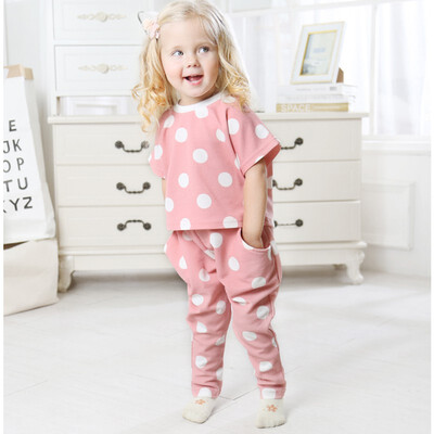 Summer Baby Girl Adorable Dot Print Short Sleeve Tops Blouse Trousers Casual Outfits Clothes