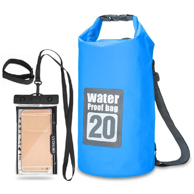 

5L 10L 15L 20L Outdoor Waterproof Dry Backpack Roll-top Floating Bag with 63 Waterproof Phone Case for Kayaking Rafting B