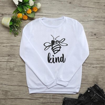 

Women Autumn Winter Sweatshirt Cute Bee Kind Letters Printed Long Sleeves Pullovers Warm Casual Tops Outwear