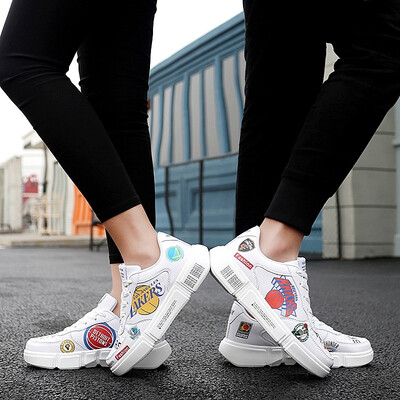 

Mens new autumn lace flat hip hop small white shoes couple Korean version of the tide student leisure sports travel shoes