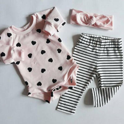 

Toddler Kid Baby Girl Clothes Romper Leggings Headband 3PCS Casual Outfits Set