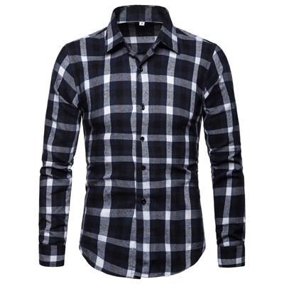 

Tailored Mens Fashion Slim Fit Personality Lattice Casual Long Sleeve Shirts Blouse