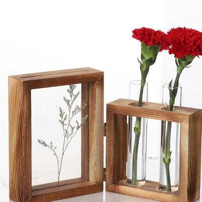 

Gobestart Creative Hydroponic Plant Transparent Vase Wooden Frame Coffee Shop Room Decor
