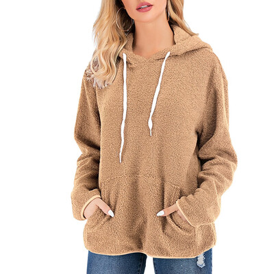 

Gobestart Womens Casual Winter Warm Long Sleeve Solid Color Hooded Plush Sweatshirt