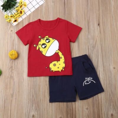 

US Newborn Baby Boy Kids Giraffe Print Tops T-shirt Shorts Cotton Clothes Sets