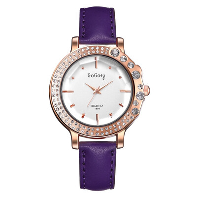 

Womens Watches Beautifully Studded Rose Gold Frame Fashion PU Strap Quartz Watch
