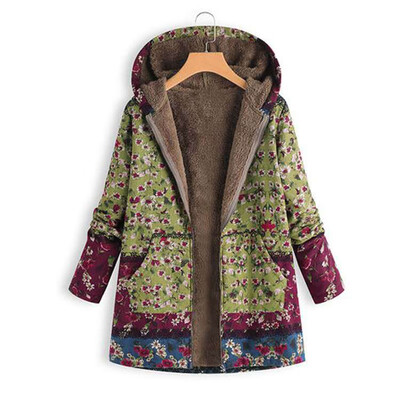 

Women Casual Vintage Floral Print Loose Tops Long Sleeve Plus Size Hoodie Jacket