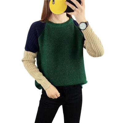 

Women Winter Knitting Pullovers Tops Ladies Long-Sleeves Stitching Sweater