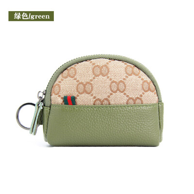 

First layer cowhide printed canvas ladies cute coin purse shell small bag leather mini coin bag key bag