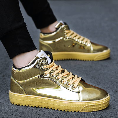 

Patent leather social shoes spirit guy 2019 summer new Korean mens shoes trend bright high-top couple casual shoes