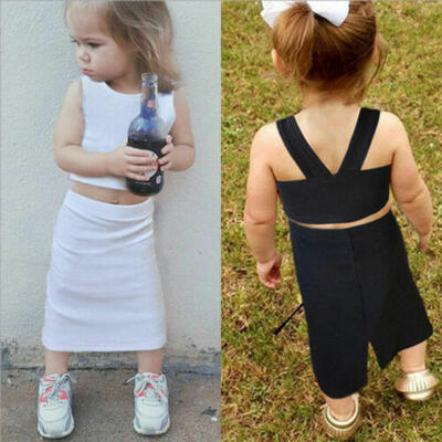 

2PCS Summer Toddler Kids Baby Girl Sleeveless Crop TopsLong Skirt Outfits