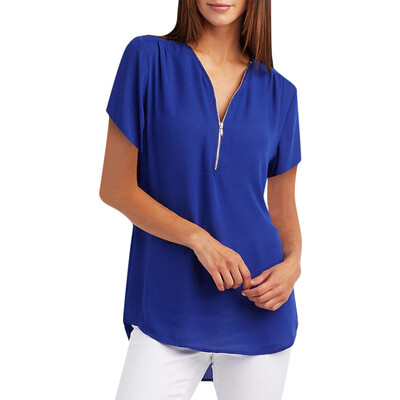 

Nomeni Womens Casual Tops Shirt Ladies V Neck Zipper Loose T-shirt Blouse Tee Top