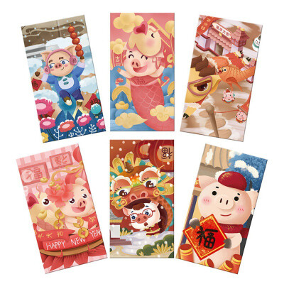 

Chinese New Year Red Pocket The Year of the Pig Red Envelopes for Kids Elder Lucky Gifts New Year Pictures Red Pockets 6pcsSet